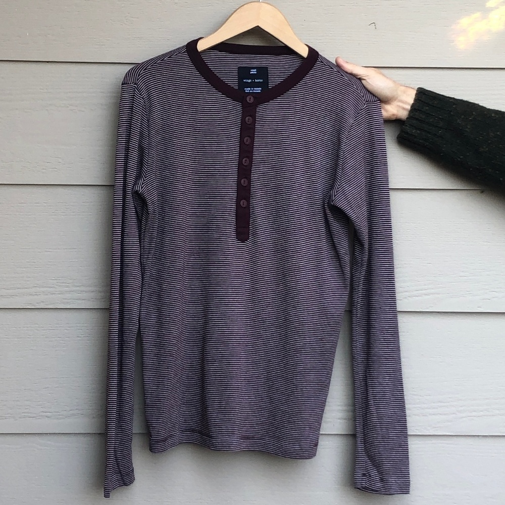 WINGS + HORNS Striped Cotton Henley - S